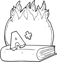 black and white cartoon A grade symbol and book png