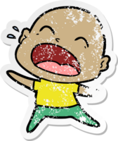 distressed sticker of a cartoon shouting bald man png