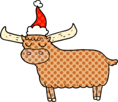 illustrazione in stile fumetto di un toro che indossa il cappello di Babbo Natale png