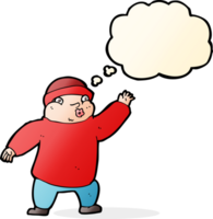 cartoon man in hat waving with thought bubble png