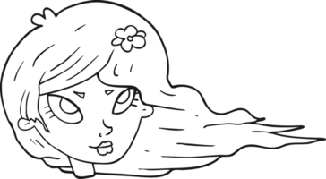 black and white cartoon woman with blowing hair png