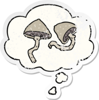 funghi dei cartoni animati e bolle di pensiero come un adesivo consumato in difficoltà png