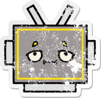 verontruste sticker van een schattig cartoon robothoofd png