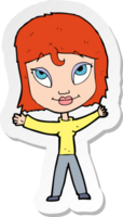 sticker of a cartoon happy woman waving arms png