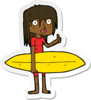 sticker of a cartoon surfer girl png