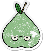 distressed sticker of a cute cartoon green pear png