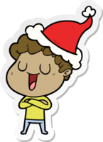 laughing sticker cartoon of a man wearing santa hat png