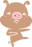 flat color style cartoon angry pig kicking out png