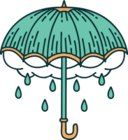 tattoo style icon of an umbrella and storm cloud png