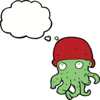 cartoon alien head wearing hat with thought bubble png