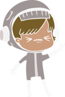 angry flat color style cartoon space girl holding up two fingers png