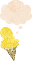 glace de dessin animé et bulle de pensée dans un style texturé rétro png