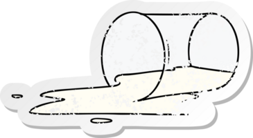 hand dragen bedrövad klistermärke tecknad serie klotter av en spillde glas png