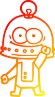 warm gradient line drawing of a happy carton robot with light bulb png