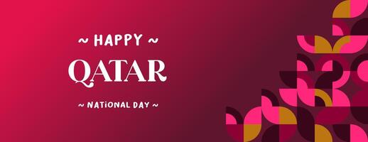 Qatar National Day banner in colorful modern geometric style. Qatar national independence day greeting card cover with typography. Vector illustration for national holiday celebration party