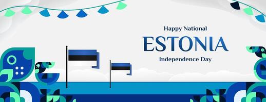 Estonia independencia día bandera en moderno vistoso geométrico estilo. contento nacional independencia día saludo tarjeta cubrir con tipografía. vector ilustración para nacional fiesta celebracion fiesta