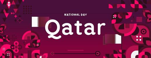 Qatar National Day banner in colorful modern geometric style. Qatar national independence day greeting card cover with typography. Vector illustration for national holiday celebration party