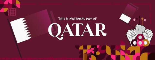 Qatar National Day banner in colorful modern geometric style. Qatar national independence day greeting card cover with typography. Vector illustration for national holiday celebration party