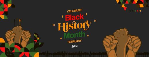 Celebrating Black History Month in modern geometric style. Greeting banner with typography. Illustration for Black History Month and Juneteenth Freedom Day vector