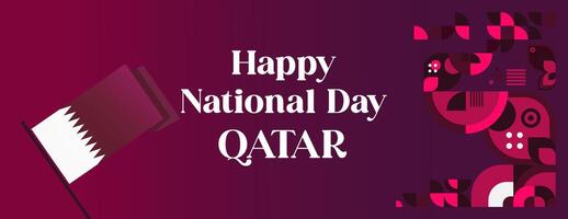 Qatar National Day banner in colorful modern geometric style. Qatar national independence day greeting card cover with typography. Vector illustration for national holiday celebration party