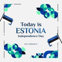 Happy Estonia Independence Day banner in modern geometric style. Square banner for social media and more with typography. Vector illustration for national holiday celebration party.