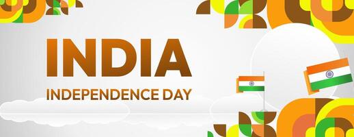 Indian Independence Day banner in colorful modern geometric style. Happy national independence day greeting card cover with typography. Vector illustration for national holiday celebration party