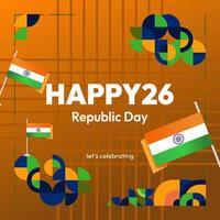 Indian Republic Day banner in modern geometric style. Square banner for social media and more with typography. Vector illustration for national holiday celebration party. Happy Republic Day 26 January