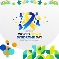 World Down Syndrome Day banner in colorful modern geometric style. Happy Down Syndrome Day square banner for social media, posters, invitations, greetings and more vector