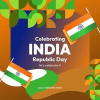 Indian Republic Day banner in modern geometric style. Square banner for social media and more with typography. Vector illustration for national holiday celebration party. Happy Republic Day 26 January