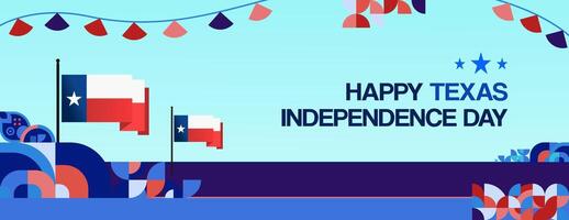 Texas Independence Day banner in colorful modern geometric style. Happy national independence day greeting card cover with typography. Vector illustration for national holiday celebration party