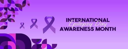 internacional epilepsia día bandera con geométrico ornamento. levantamiento conciencia acerca de epilepsia, mejorando tratamiento, para mejor cuidado. mundo epilepsia día moderno antecedentes en púrpura color vector