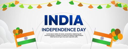 Indian Independence Day banner in colorful modern geometric style. Happy national independence day greeting card cover with typography. Vector illustration for national holiday celebration party