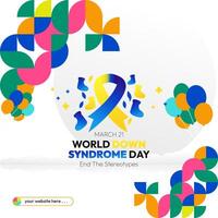 World Down Syndrome Day banner in colorful modern geometric style. Happy Down Syndrome Day square banner for social media, posters, invitations, greetings and more vector