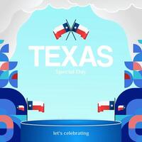 Texas Independence Day banner in colorful modern geometric style. Square greeting card cover Happy national independence day with typography. Vector illustration for national holiday celebration party