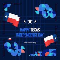 Texas Independence Day banner in colorful modern geometric style. Square greeting card cover Happy national independence day with typography. Vector illustration for national holiday celebration party