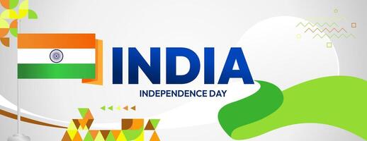 Indian Independence Day banner in colorful modern geometric style. Happy national independence day greeting card cover with typography. Vector illustration for national holiday celebration party