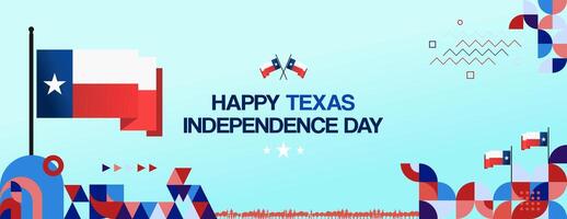 Texas Independence Day banner in colorful modern geometric style. Happy national independence day greeting card cover with typography. Vector illustration for national holiday celebration party