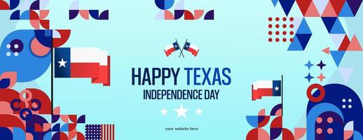 Texas Independence Day banner in colorful modern geometric style. Happy national independence day greeting card cover with typography. Vector illustration for national holiday celebration party