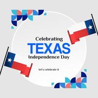 Texas Independence Day banner in colorful modern geometric style. Square greeting card cover Happy national independence day with typography. Vector illustration for national holiday celebration party