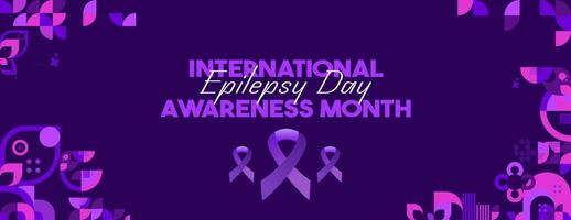 International Epilepsy Day banner with geometric ornament. Raising awareness about epilepsy, improving treatment, for better care. World Epilepsy Day modern background in purple color vector