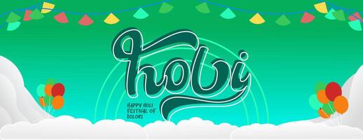 Happy Holi Festival Of Colors banner in colorful modern geometric style. Holi Festival greeting card cover with typography. Vector illustration background