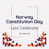 Happy National Constitution Day of Norway in modern geometric style. Square banner for social media and more with typography. Illustration of Happy Norwegian Constitution Day vector