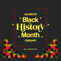 Celebrating Black History Month in modern geometric style. Square banners for social media and more with typography. Illustration for Black History Month vector