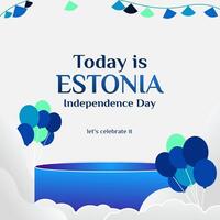 contento Estonia independencia día bandera en moderno geométrico estilo. cuadrado bandera para social medios de comunicación y más con tipografía. vector ilustración para nacional fiesta celebracion fiesta.