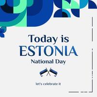 contento Estonia independencia día bandera en moderno geométrico estilo. cuadrado bandera para social medios de comunicación y más con tipografía. vector ilustración para nacional fiesta celebracion fiesta.