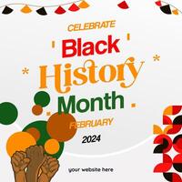 Celebrating Black History Month in modern geometric style. Square banners for social media and more with typography. Illustration for Black History Month vector