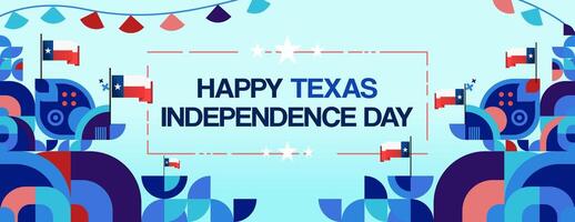 Texas Independence Day banner in colorful modern geometric style. Happy national independence day greeting card cover with typography. Vector illustration for national holiday celebration party