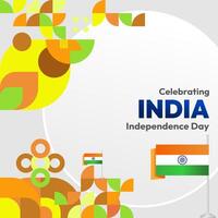 Indian Independence Day banner in colorful modern geometric style. Square greeting card cover Happy national independence day with typography. National holiday celebration party background vector