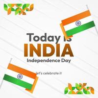 Indian Independence Day banner in colorful modern geometric style. Square greeting card cover Happy national independence day with typography. National holiday celebration party background vector