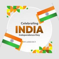 Indian Independence Day banner in colorful modern geometric style. Square greeting card cover Happy national independence day with typography. National holiday celebration party background vector